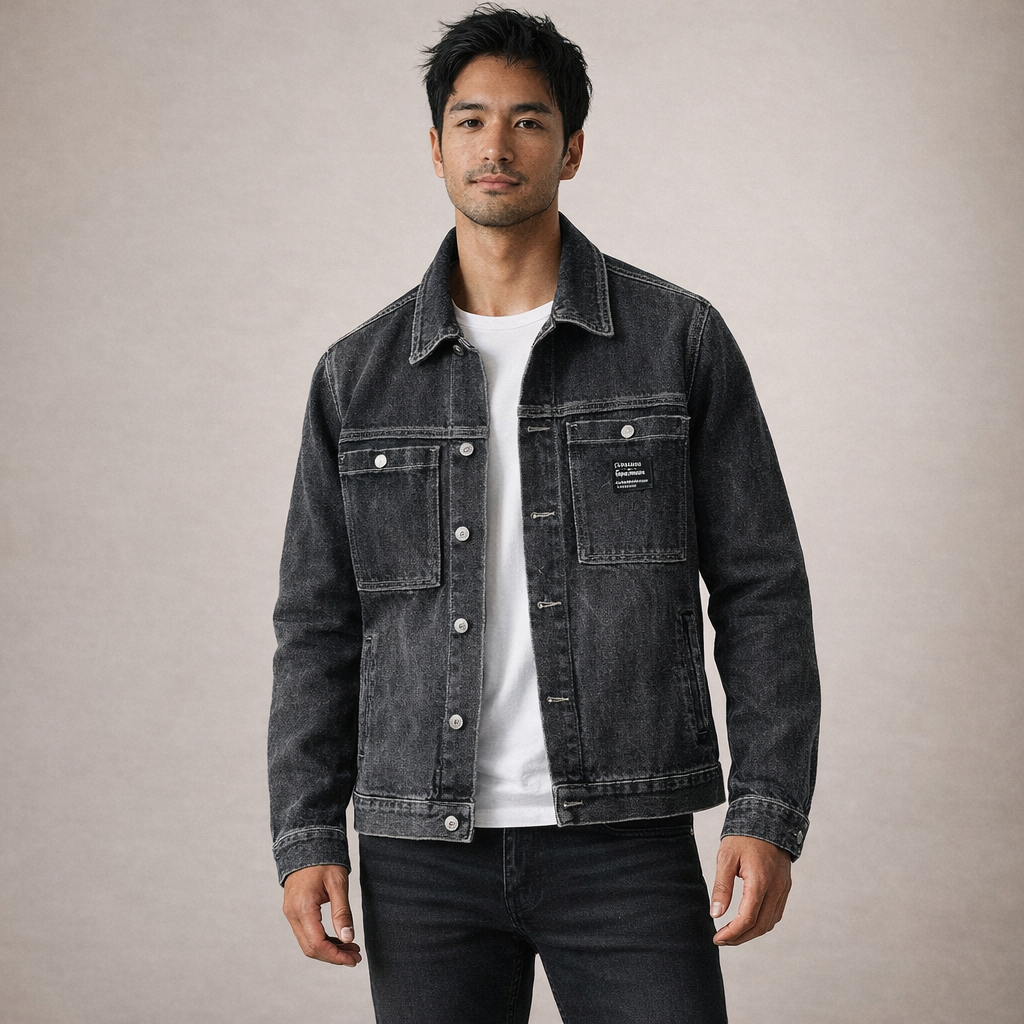 Men’s Classic Denim Jacket with Button-Up Front