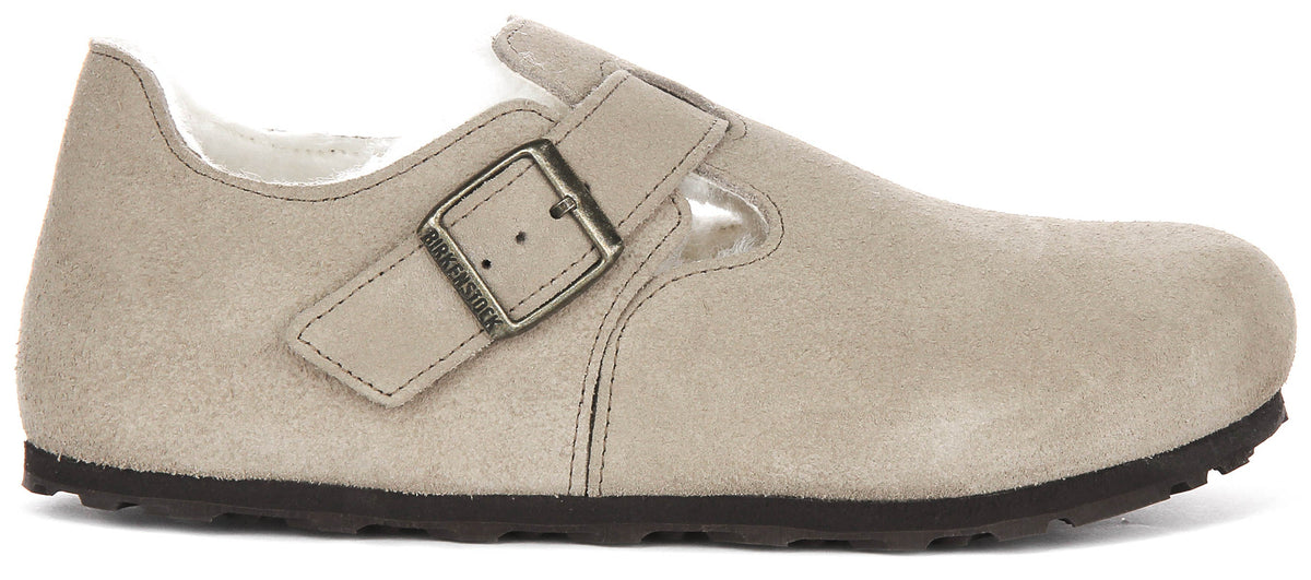 Birkenstock London Clogs | Taupe shearling-lined suede for Women