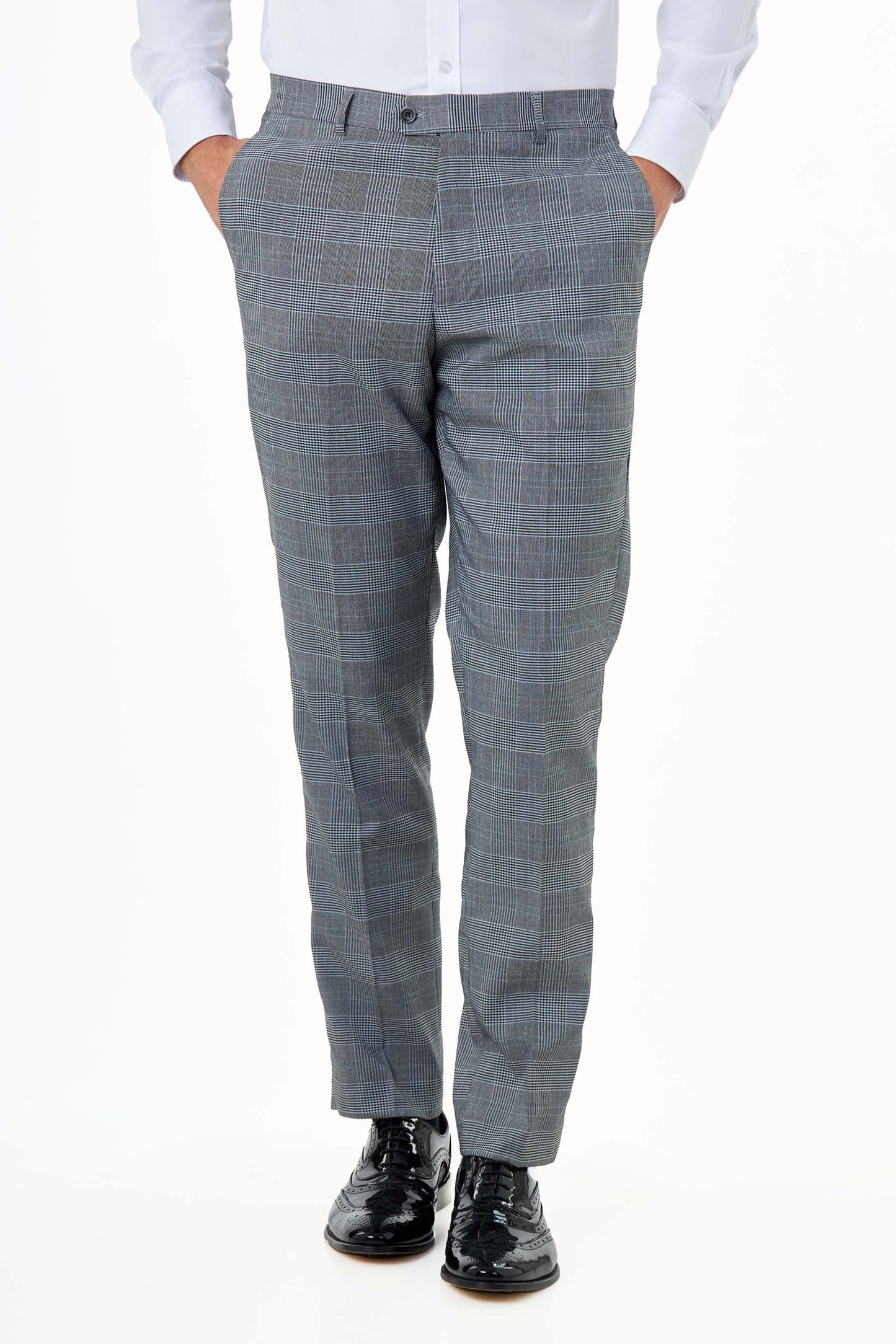 EKON - Grey Prince of Wales Check Suit 3 Piece Tailored Fit
