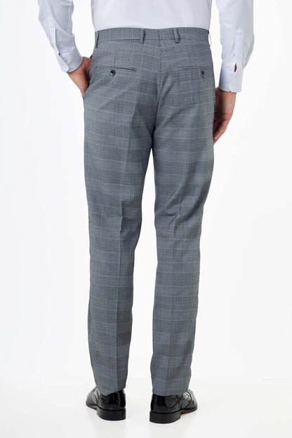 EKON - Grey Prince of Wales Check Suit 3 Piece Tailored Fit