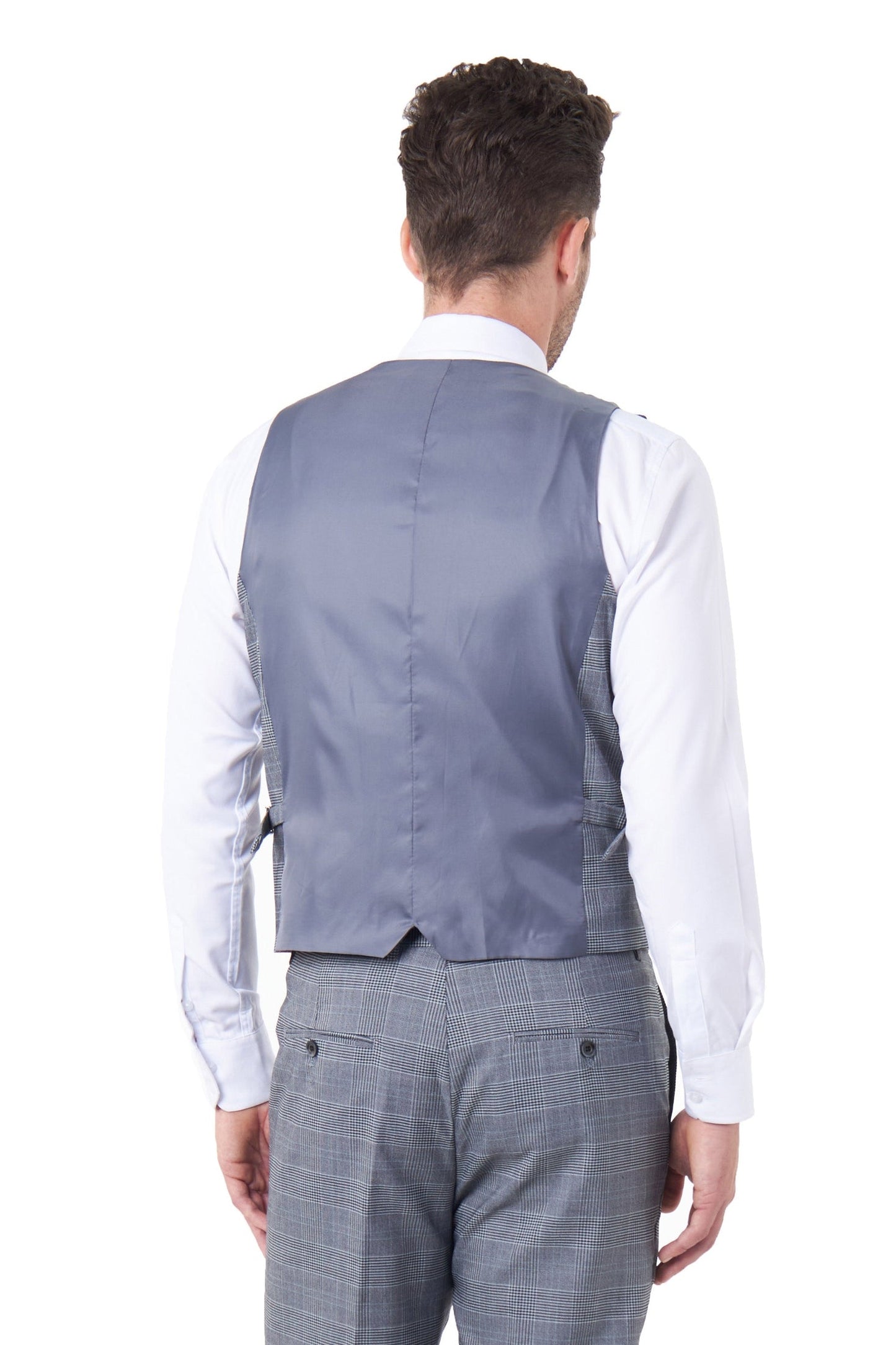 EKON - Grey Prince of Wales Check Suit 3 Piece Tailored Fit