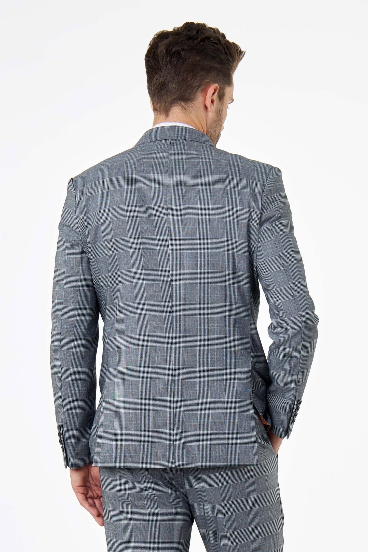 EKON - Grey Prince of Wales Check Suit 3 Piece Tailored Fit