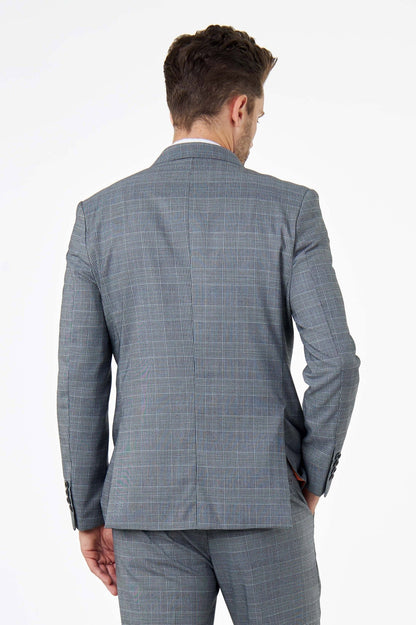 EKON - Grey Prince of Wales Check Suit 3 Piece Tailored Fit