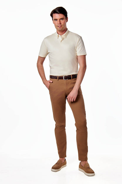 Mercerised Cotton Cream Polo T Shirt Short Sleeve