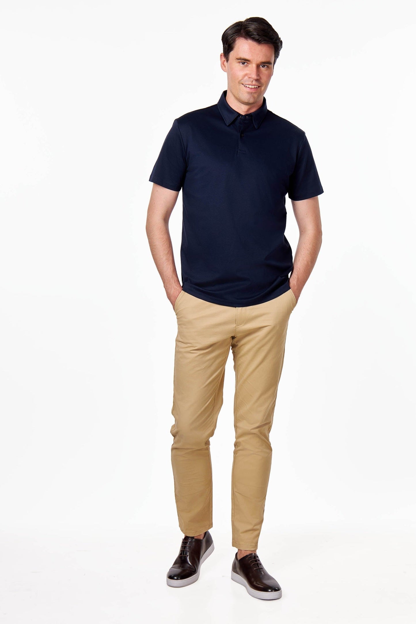 Mercerised Cotton Navy Polo T Shirt Short Sleeve