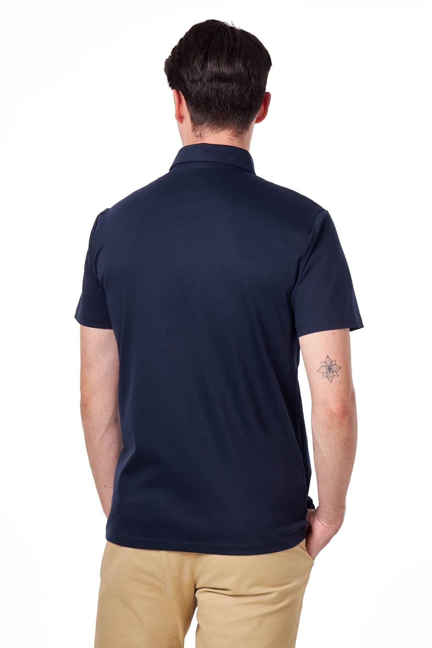 Mercerised Cotton Navy Polo T Shirt Short Sleeve
