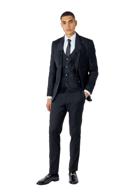 BLACK GEO PATTERN DETAILED 3 PIECE SUIT