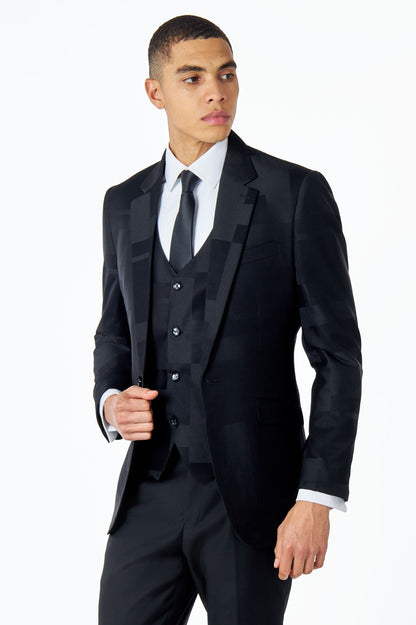 BLACK GEO PATTERN DETAILED 3 PIECE SUIT