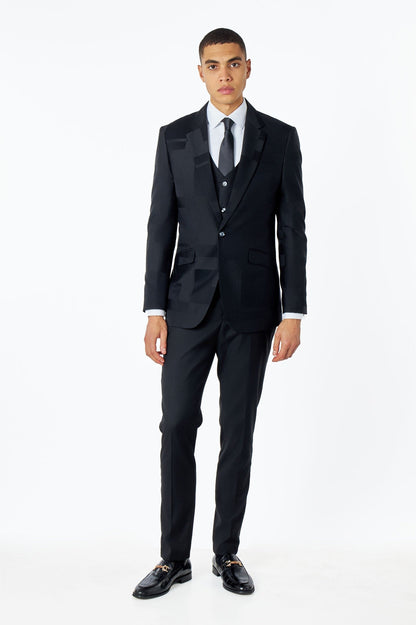 BLACK GEO PATTERN DETAILED 3 PIECE SUIT