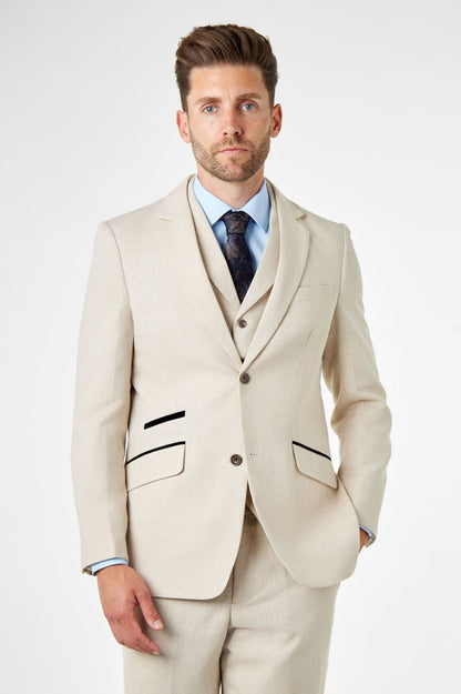 CALIX - Ivory Herringbone Tailored 3 Piece Suit