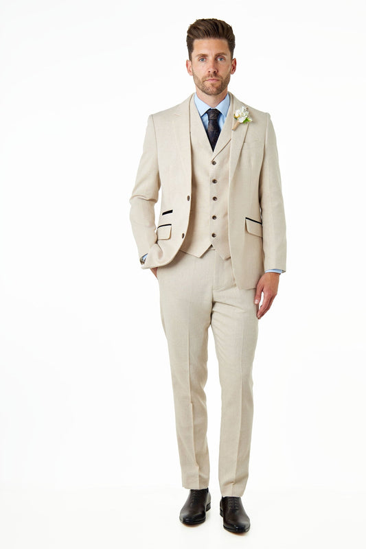 CALIX - Ivory Herringbone Tailored 3 Piece Suit