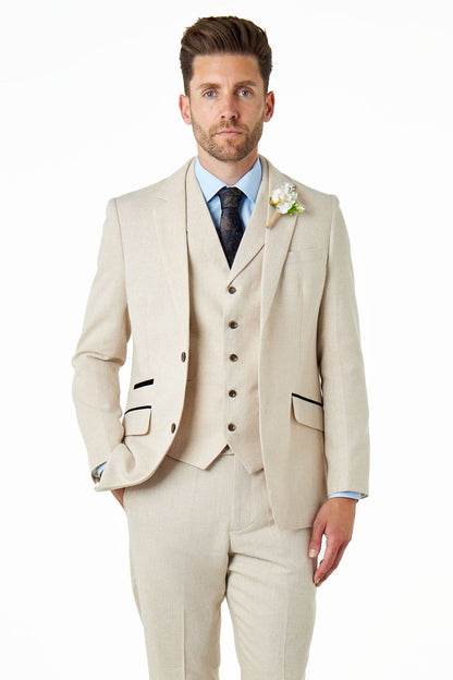 CALIX - Ivory Herringbone Tailored 3 Piece Suit
