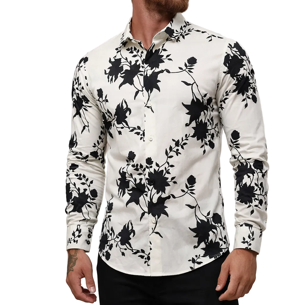 Men’s Button-Down Shirt with Floral Print
