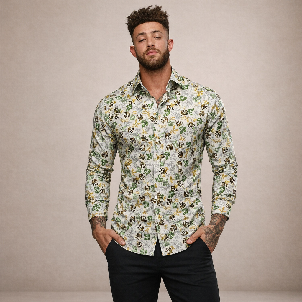 Men’s Button-Down Shirt with Floral Print