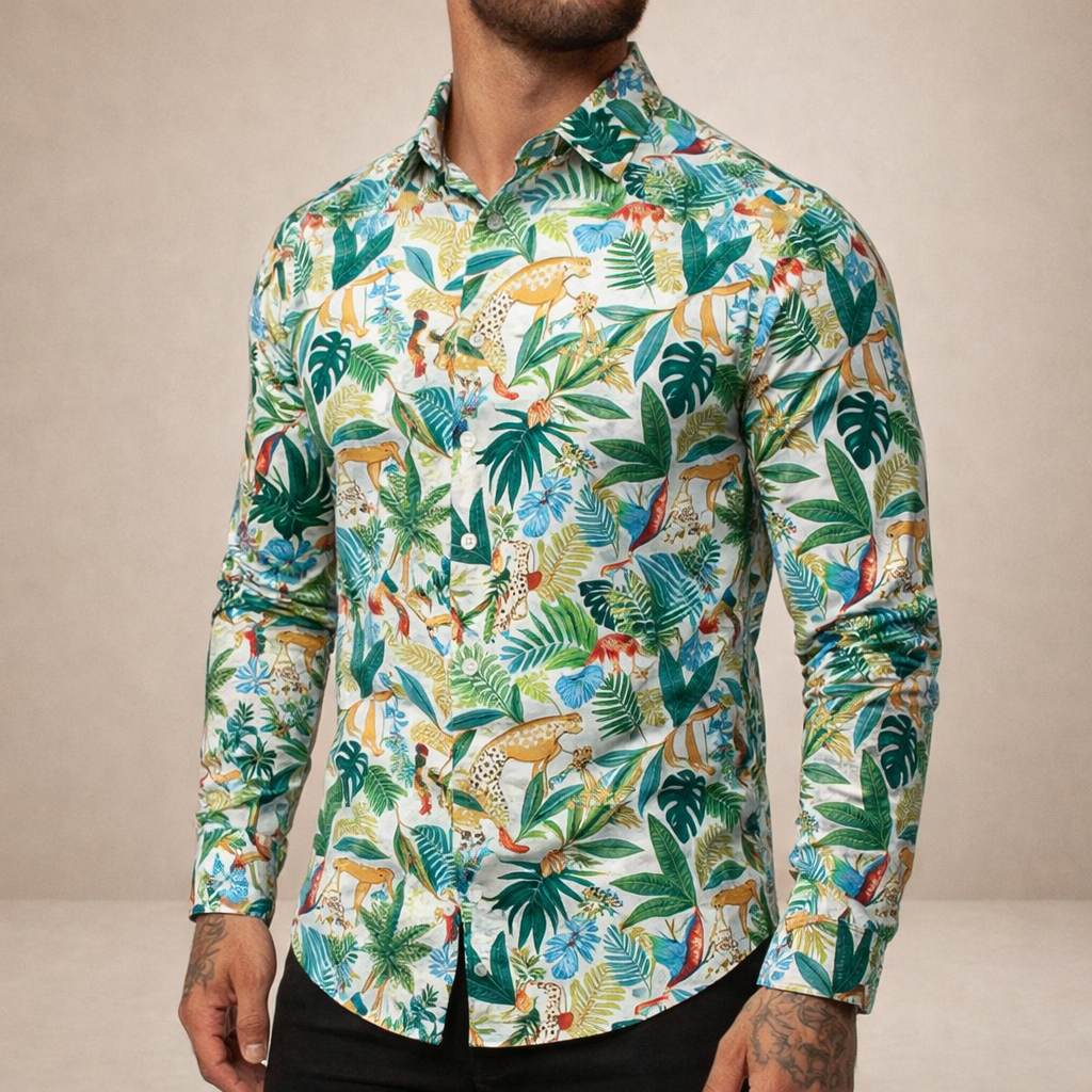 Men’s Button-Down Shirt with Floral Print
