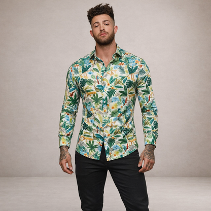 Men’s Button-Down Shirt with Floral Print