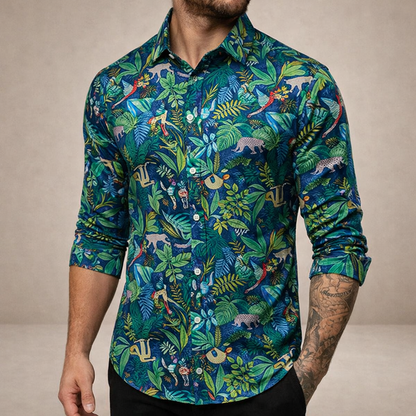 Men’s Button-Down Shirt with Floral Print