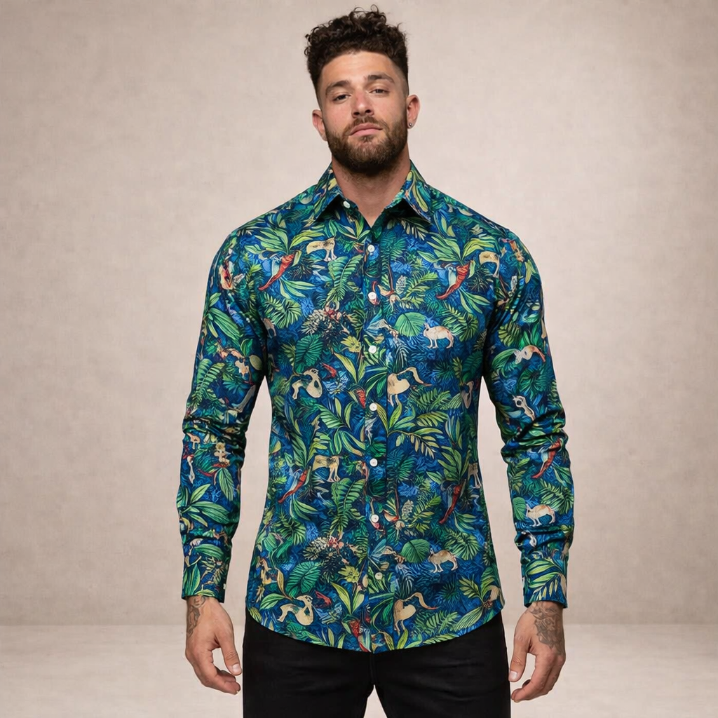 Men’s Button-Down Shirt with Floral Print