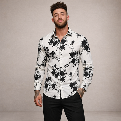 Men’s Button-Down Shirt with Floral Print