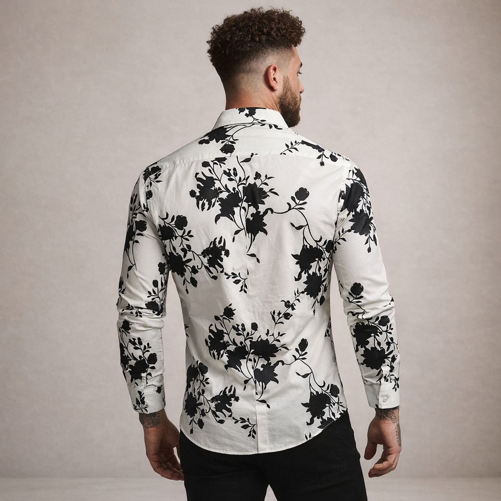 Men’s Button-Down Shirt with Floral Print