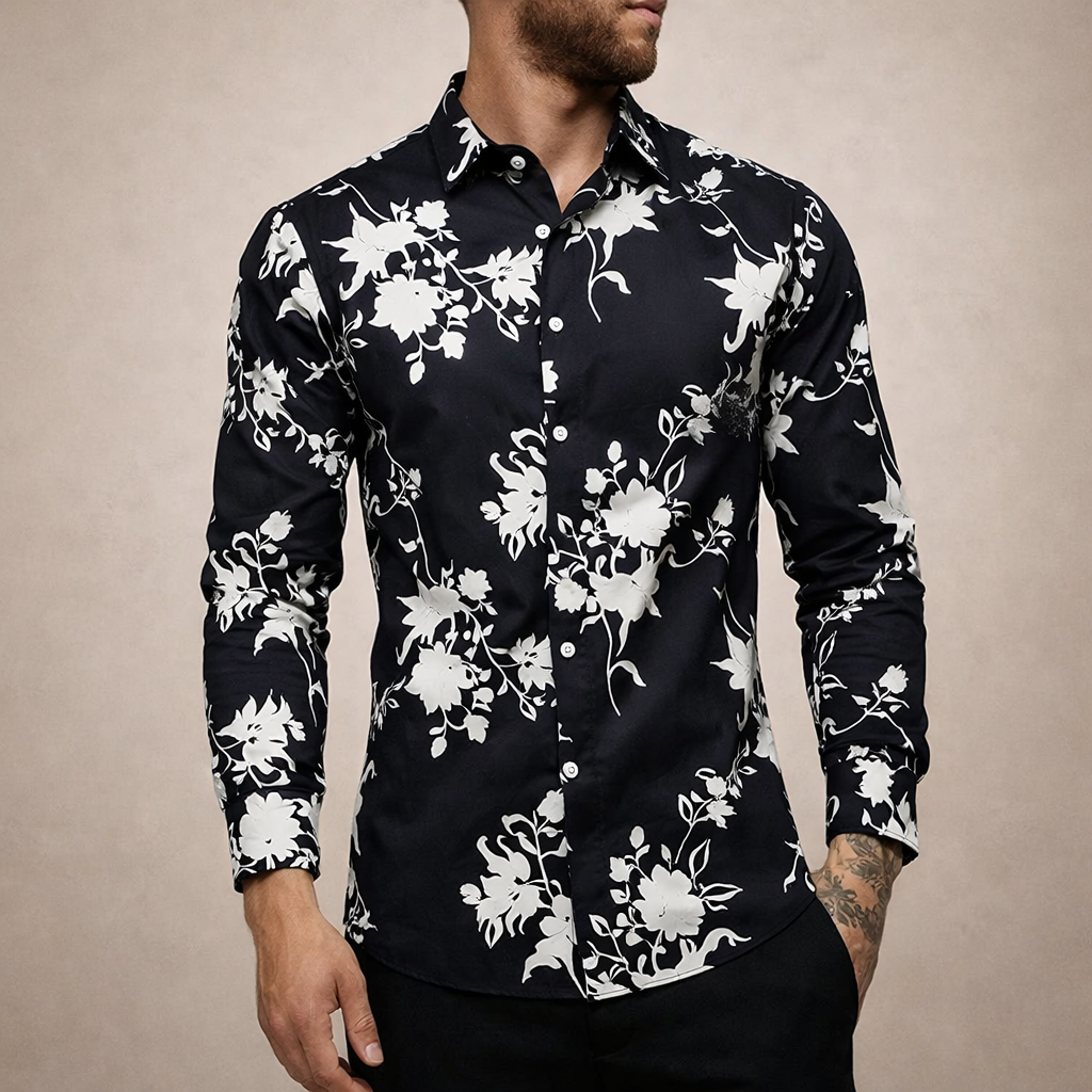 Men’s Button-Down Shirt with Floral Print