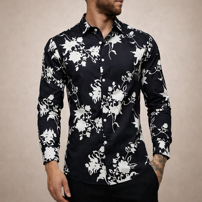 Men’s Button-Down Shirt with Floral Print