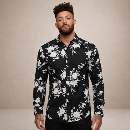 Men’s Button-Down Shirt with Floral Print
