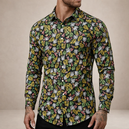 Men’s Button-Down Shirt with Floral Print
