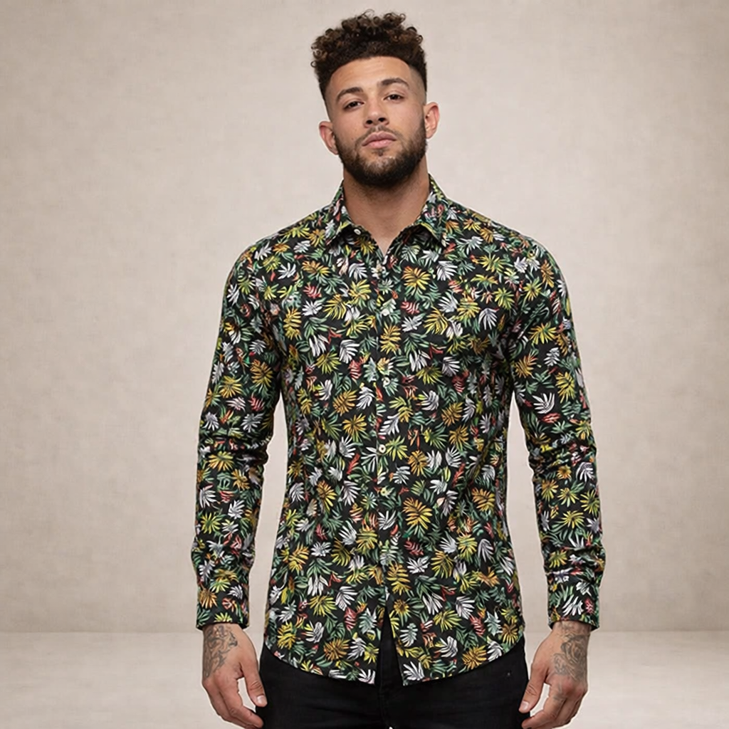 Men’s Button-Down Shirt with Floral Print