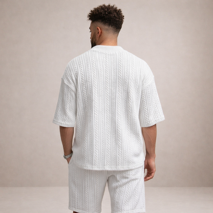 Men’s Cable Knit V-Neck T-Shirt and Shorts Co-Ord Set