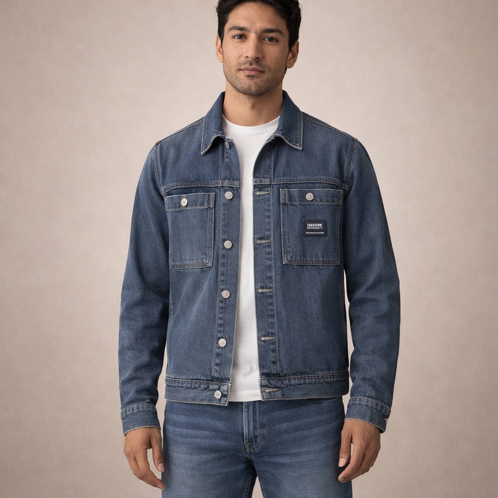 Men’s Classic Denim Jacket with Button-Up Front