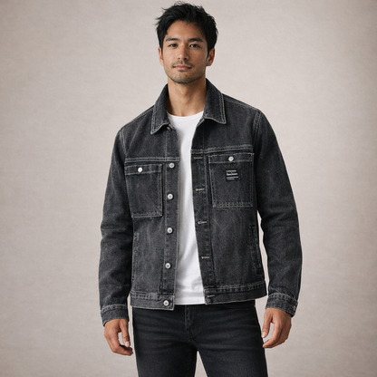 Men’s Classic Denim Jacket with Button-Up Front