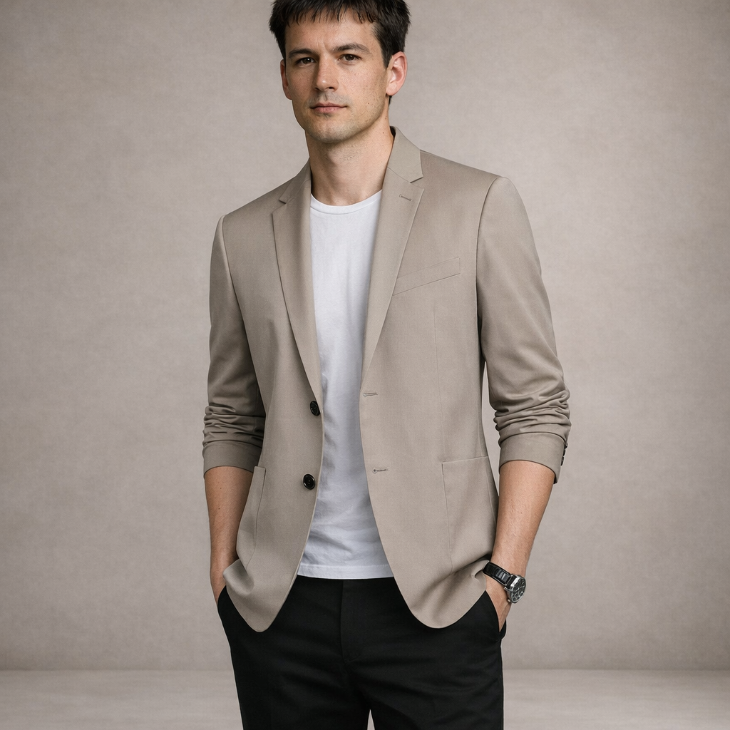 Men’s Lightweight Blazer with Notch Lapel and Button Closure