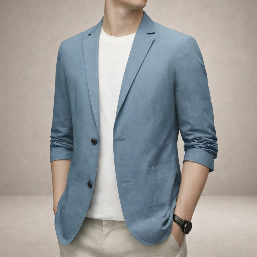 Men’s Lightweight Blazer with Notch Lapel and Button Closure