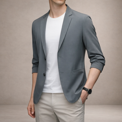 Men’s Lightweight Blazer with Notch Lapel and Button Closure