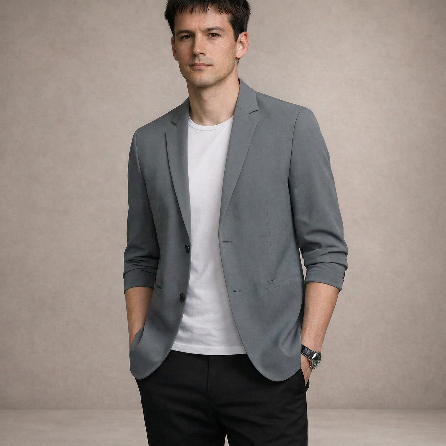 Men’s Lightweight Blazer with Notch Lapel and Button Closure