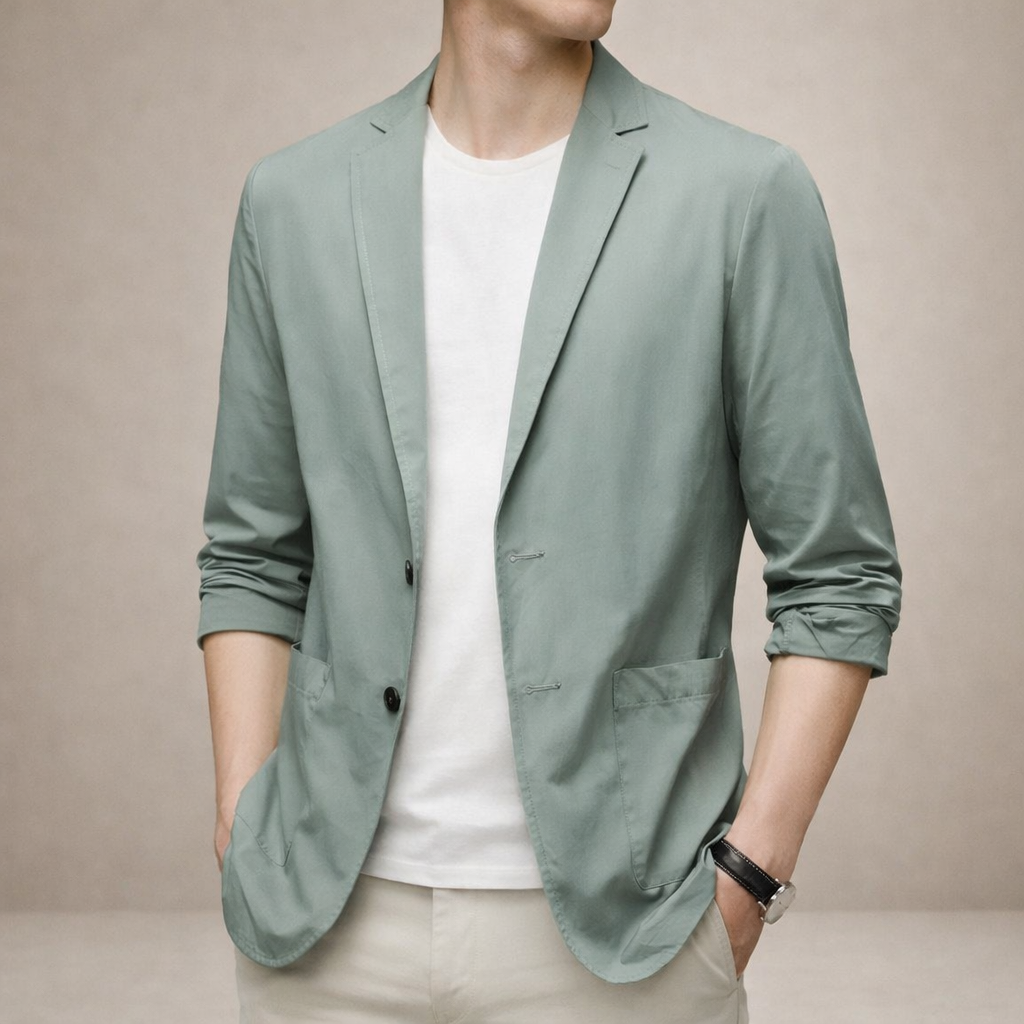 Men’s Lightweight Blazer with Notch Lapel and Button Closure