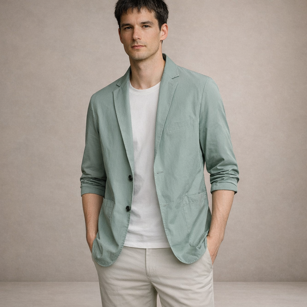Men’s Lightweight Blazer with Notch Lapel and Button Closure
