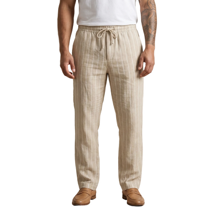 Men’s Relaxed Fit Linen Trousers with Drawstring Waist