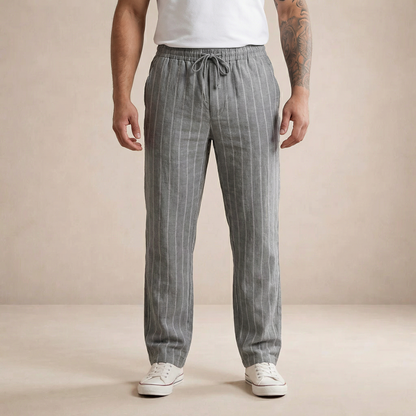 Men’s Relaxed Fit Linen Trousers with Drawstring Waist
