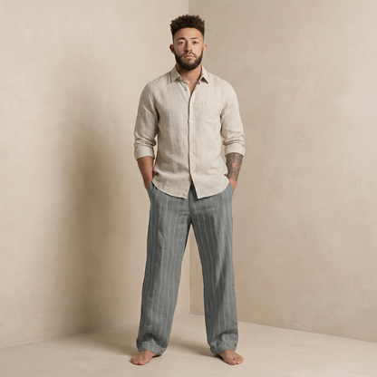 Men’s Relaxed Fit Linen Trousers with Drawstring Waist