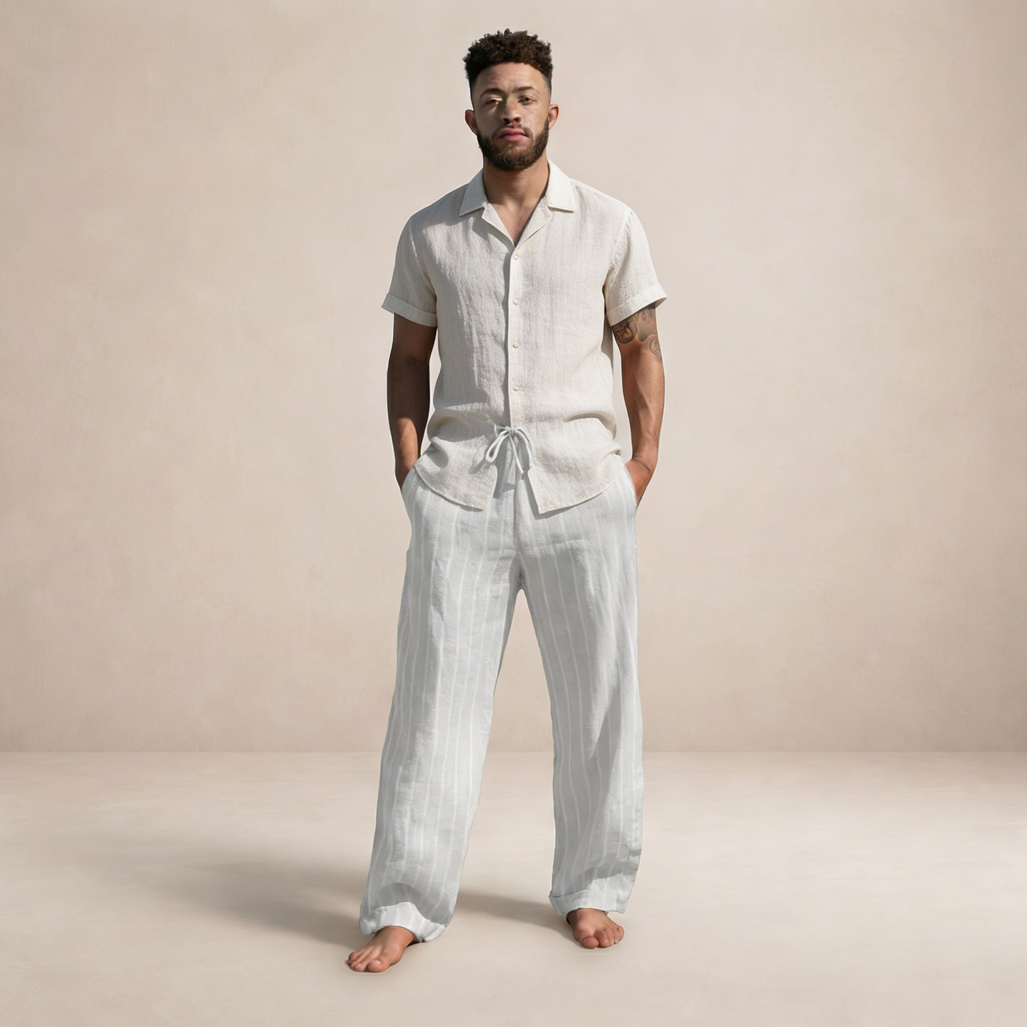 Men’s Relaxed Fit Linen Trousers with Drawstring Waist