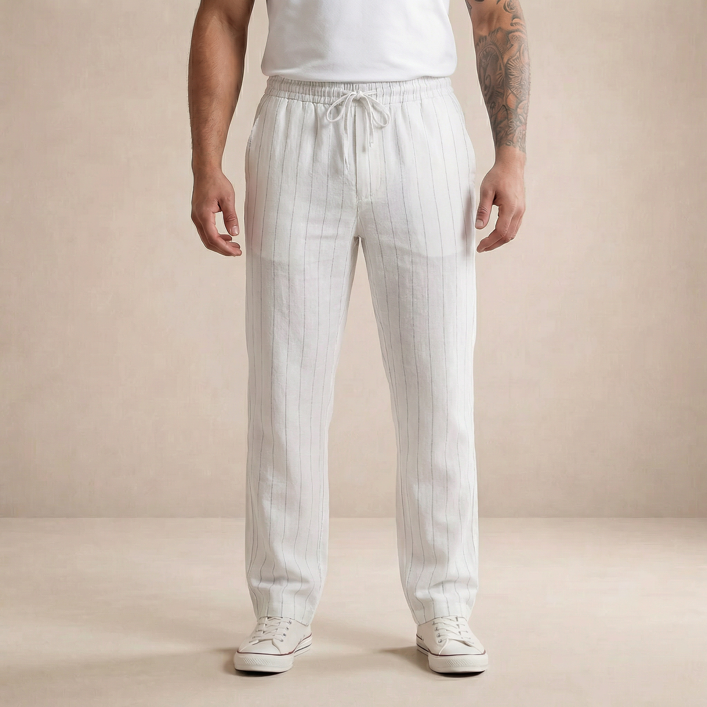 Men’s Relaxed Fit Linen Trousers with Drawstring Waist