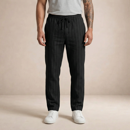 Men’s Relaxed Fit Linen Trousers with Drawstring Waist