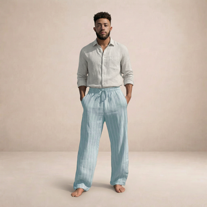 Men’s Relaxed Fit Linen Trousers with Drawstring Waist