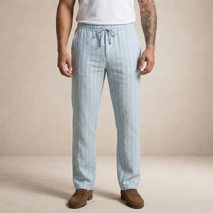 Men’s Relaxed Fit Linen Trousers with Drawstring Waist