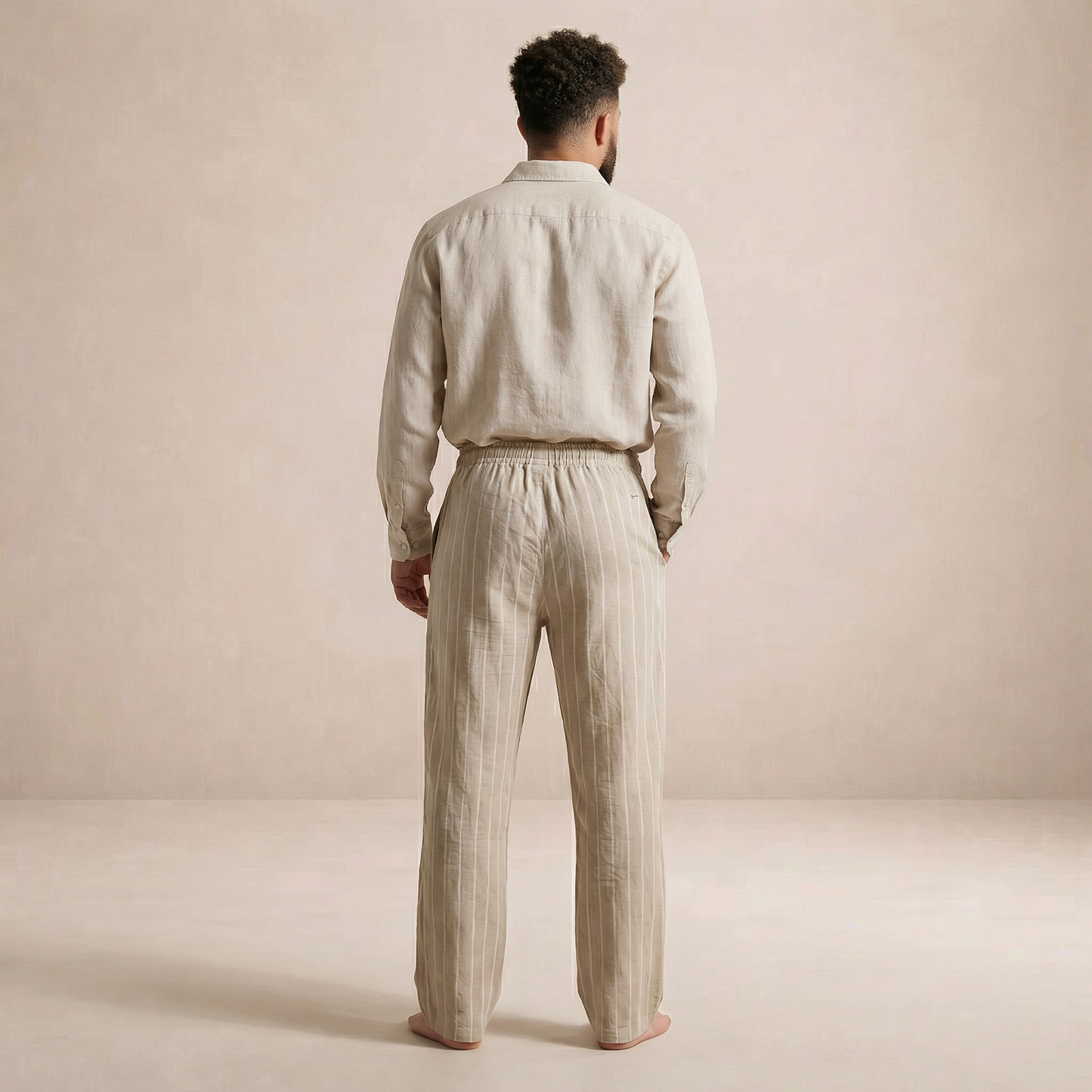 Men’s Relaxed Fit Linen Trousers with Drawstring Waist