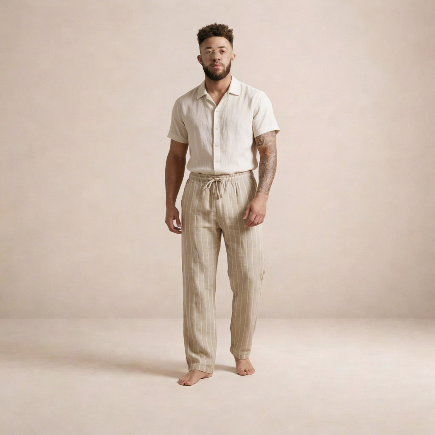 Men’s Relaxed Fit Linen Trousers with Drawstring Waist