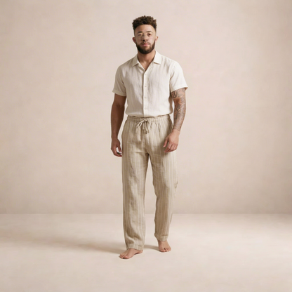 Men’s Relaxed Fit Linen Trousers with Drawstring Waist