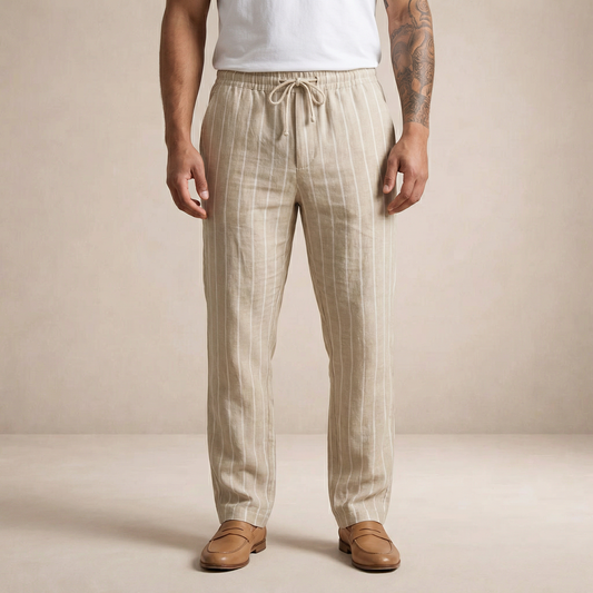 Men’s Relaxed Fit Linen Trousers with Drawstring Waist